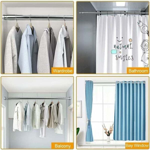 Extendable Wardrobe Rod Stainless Steel 51-80cm Adjustable Telescopic Curtain Rod for Wardrobe Bathroom Kitchen