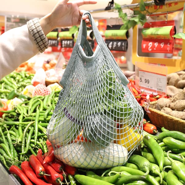 4 stk. netposer af ren bomuld, bærbare netposer af bomuld til supermarkedet, grøntsager