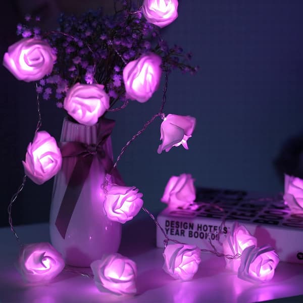 20ft 40 LED Roselys, Rosa Lyskæde Batteridrevet, Flo