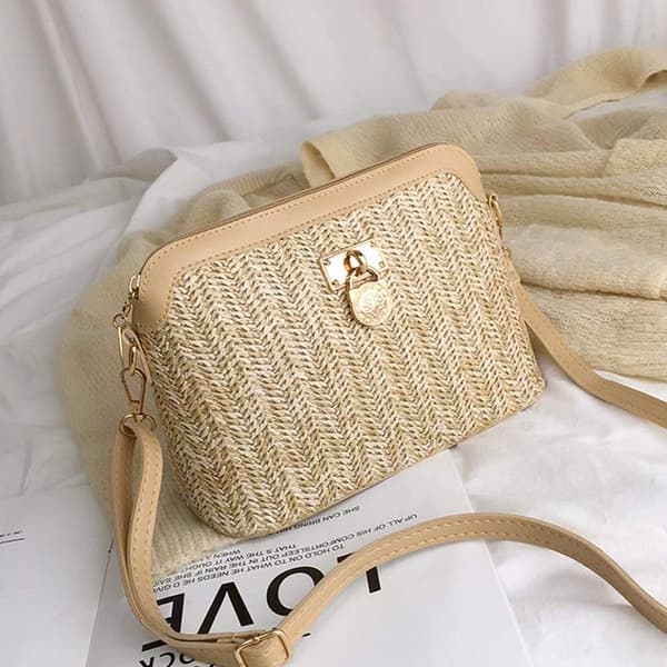 Håndveske, dame sommer stråvevd crossbody