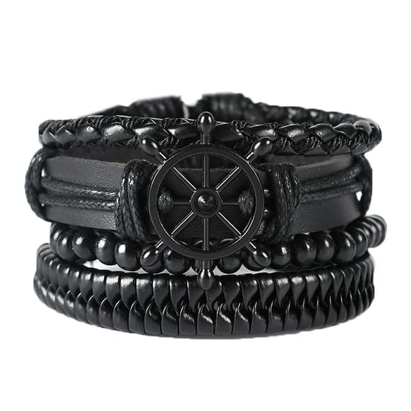 Sæt med 4 læderarmbånd til mænd og kvinder, vævede manchetter