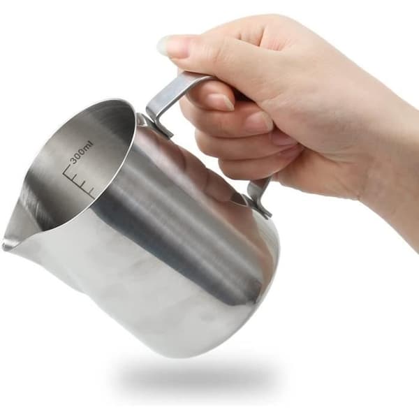 350 ml mælkekande i rustfrit stål med mælkeskummerkande og målestreg til at lave cappuccino og latte