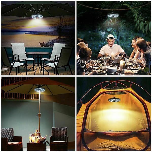 28 LED Umbrella Light Parasol Umbrella Light Screen 3 Levels Dimmable Battery Powered Night Light for Yard Lawn Patio Silver Silver