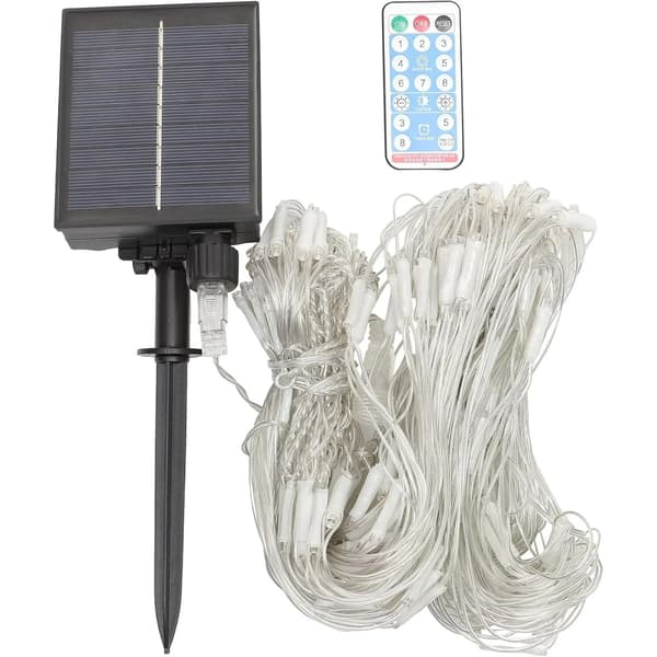 Solar Powered Net String Lights 192 LED Waterproof with Remote Control for Garden Patio Party Christmas Holiday 3 x 2 m Blue
