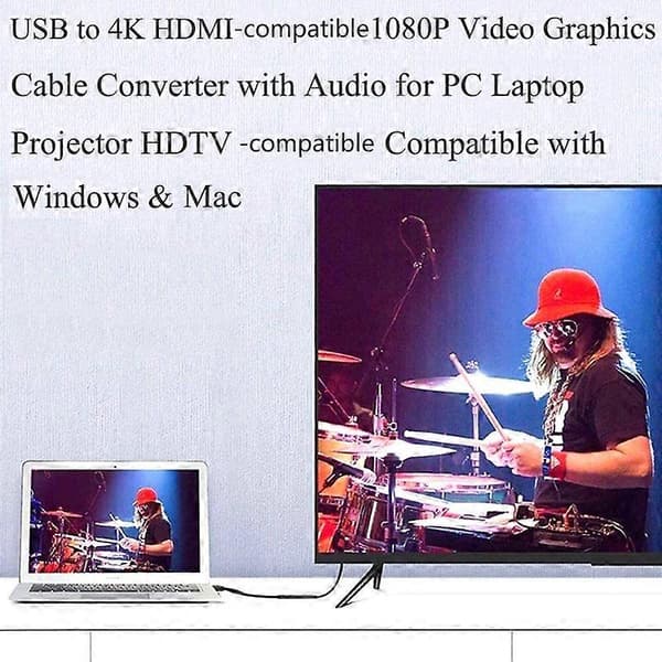 USB til HDMI-kompatibel kabel 1,8m USB 3.0 til HDMI-kompatibel lyd- og videokonverterer for Windows XP/7/8/8.1/Vista