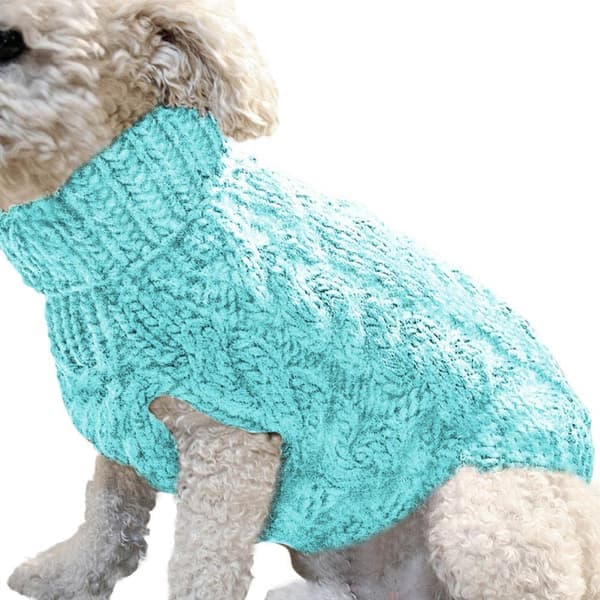 Ensfarvet kabelstrikket varm og behagelig hundesweater, stilfuld til efterår og vinter. L [Ho]