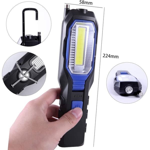 Portable LED Work Light - USB Rechargeable Magnetic Lamp, COB Light Source
