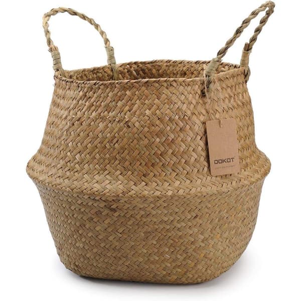 Dokot Handwoven Basket with Handles, Natural Seagrass, Large Storage / Laundry