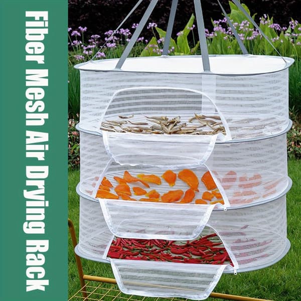 3-lags sammenklappeligt tørrestativ i net med lynlås, pladsbesparende tørrenet til urter og mad til hjem og camping-FA- 1PC-3 layers 1PC-3 layers