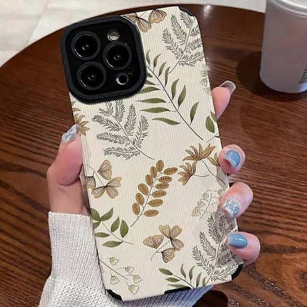 Deksel til iPhone 16 Pro, Ferns PU-lær + TPU Estetisk Telefondeksel