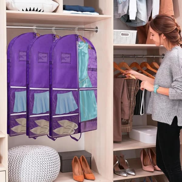 Garment Bag 110x60 cm with 5 Pockets Foldable Suit Bag Garment Bag/Clothes Protector / Garment Storage Purple