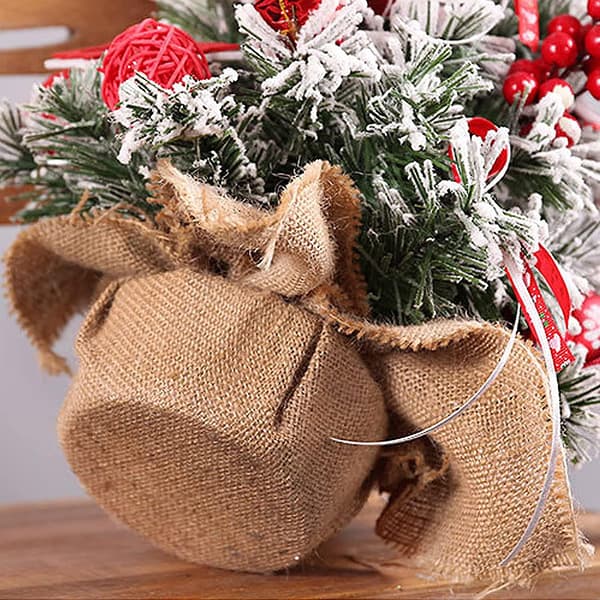 Tabletop Artificial Christmas Tree with Fabric Base and Red Berries - 30 cm Red
