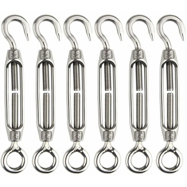 6 pcs Turnbuckle M4 Stainless Steel Adjustable Hook and Eye Set Heavy Duty