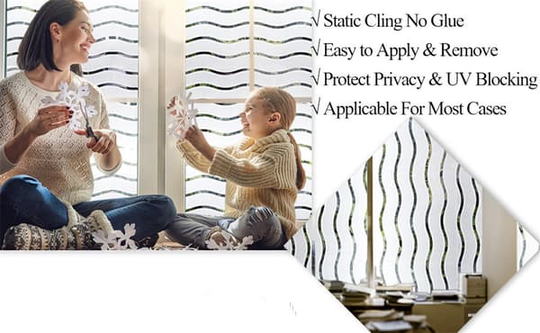 Frosted Window Film Provides Privacy Anti-UV Electrostatic Window Film Non-Adhesive Decorative Window Decal Wave Pattern