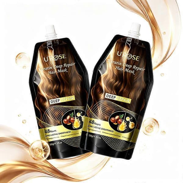 Keratin dybdevirkende hårmaske, udglattende hårbalsam til tørt kruset hår, nærende behandling til beskadiget hår 2 stk. 2pcs
