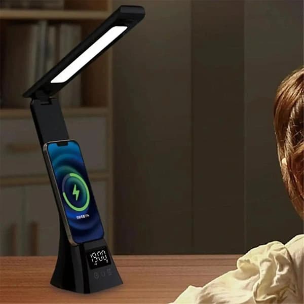 Rechargeable Desk Lamp, Eye-Friendly Desk Lamp with LCD Screen, Foldable Arm, Eye-Friendly Table Lamp, White