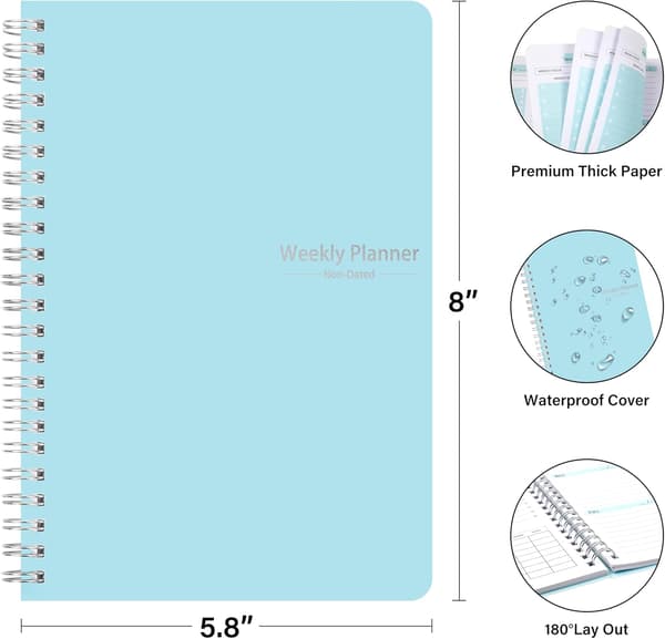 Weekly Planner with Habit Tracker, Undated 52 Weeks To Do List Notebook Spiral Weekly Planning Book, Blue