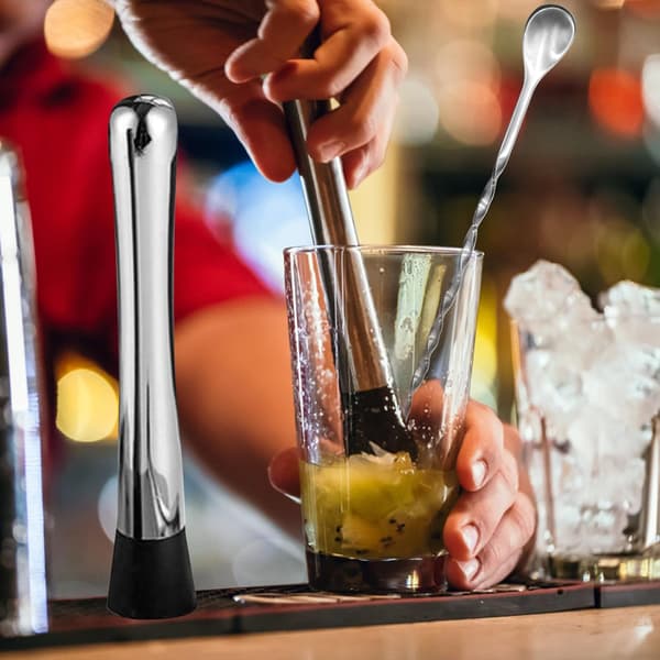 Cocktail Muddler i rustfrit stål, med 1 røreske, Cocktail Shaker Sæt, Bar Værktøjssæt