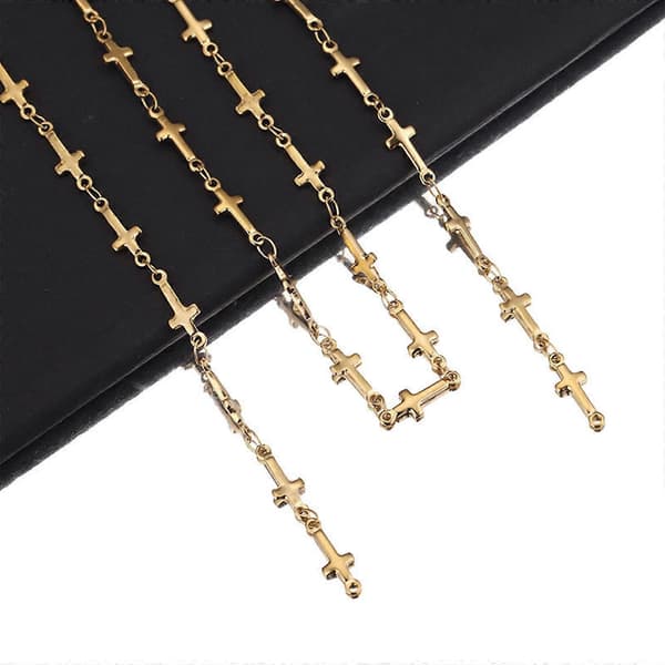 Kors Håndlavet Ledkæde Guld Rustfrit Stål 100cm DIY Armbånd