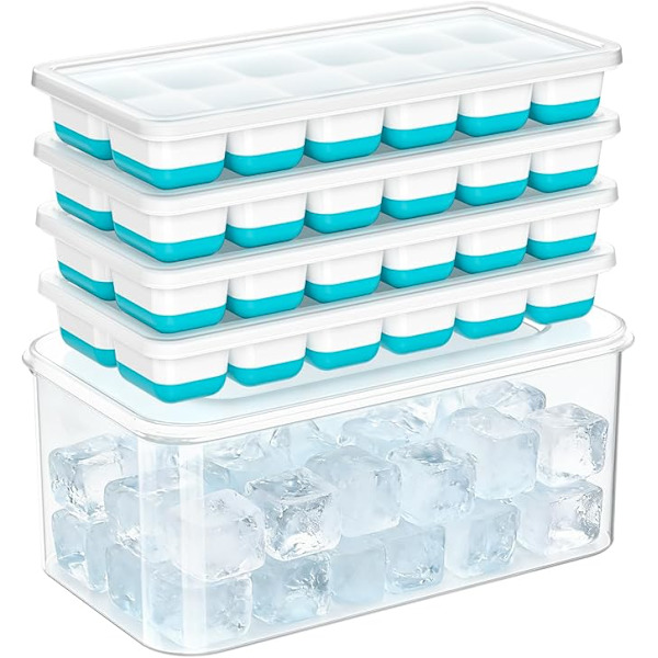 Ice Cube Tray with Lid 4-Pack 48 Cubes, Stackable Silicone Mold with Storage Box, BPA-Free 19x7.5x2.5cm