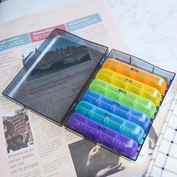 Weekly Pill Organizer 4 Times A Day Black 7 Days Travel Capsule Tablet Storage Box Container White White