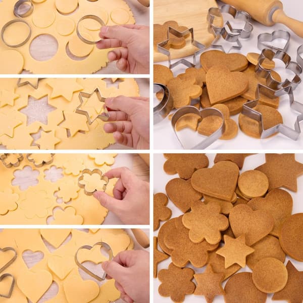Metallkakeformsett 12 deler, rustfritt stål 3 hjerte kakeformer, 3 stjerne kakeformer, 3 blomst kakeformer, 3 runde kakeformer for_yux