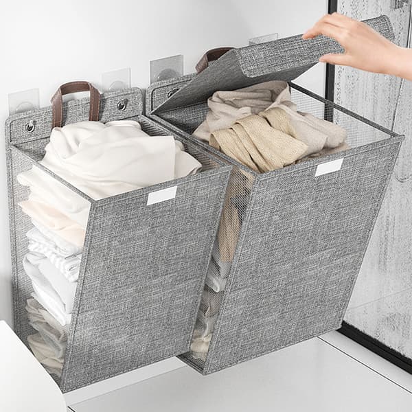 Wall Mounted Laundry Hamper Foldable Dirty Clothes Basket Space Saving Collapsible Laundry Basket for Shoes Socks Towels Grey Large Size