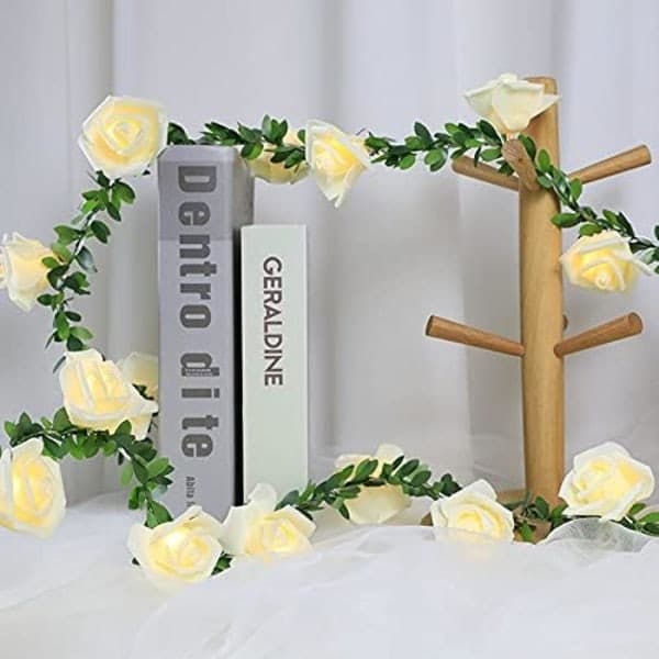 Rose grønn bladslyng, 3 m 20 LED varmhvit