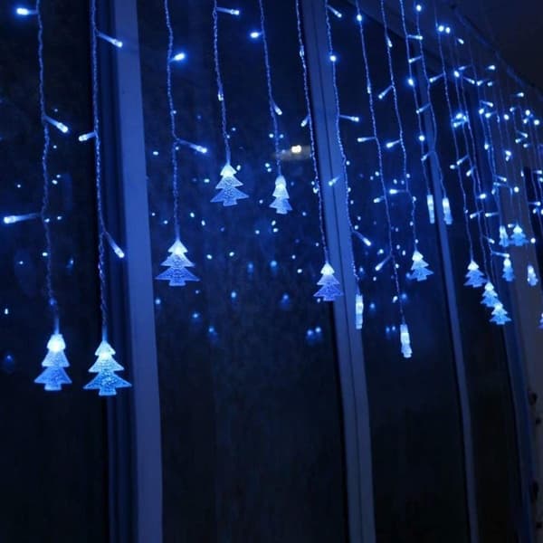 Gardinstenger, 96 LED-lys 3m*0,65m, 8 lysmoduser, vindusdekorasjon, jul, bryllup, bursdag, hjem, uteplass, blå [Energiklasse G]