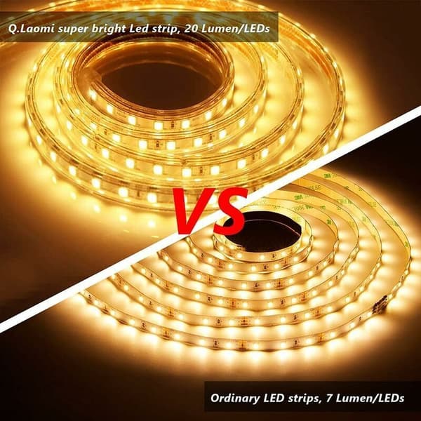 3M LED-stripe, veldig lyssterk 220v LED-stripe med bryter, 5050 IP65 vanntett, varmhvit