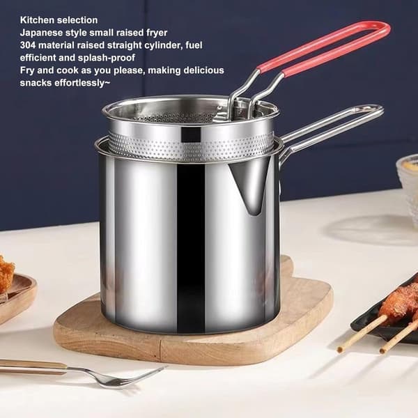 Liten frityrkoker, 1,3 l, med kurv, oljebesparende, rustfritt stål, for gass og induksjon