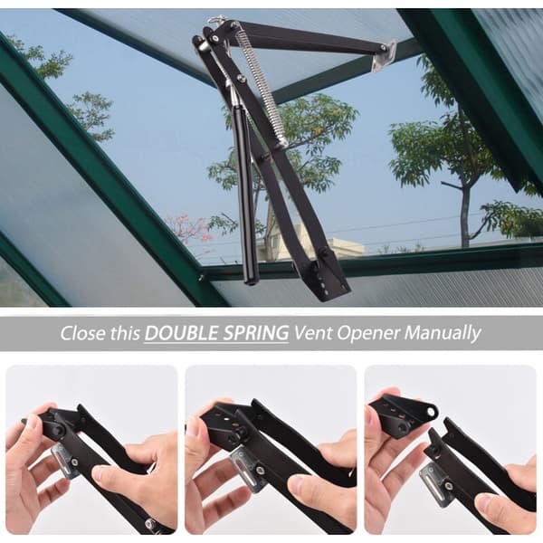 Greenhouse Window Opener, Automatic Temperature Control, Clamps or Screws on Greenhouse Frame, Double Spring Operated Solar Window Opener