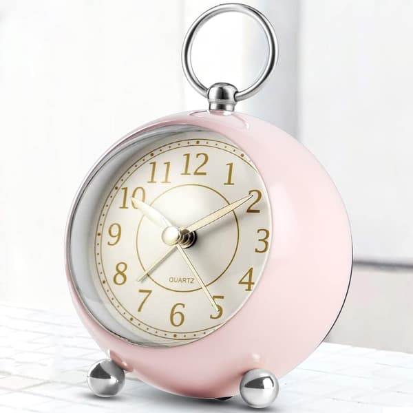 [COQQ] Silent Alarm Clock No Ticking, Battery Operated Bedside Clock, Desk Clock for Bedroom, Easy to Read, Night Light Function, Pink pink
