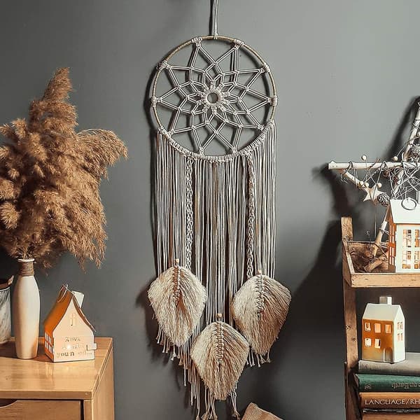 Kæmpe Stor Drømmefanger Macrame Drømmefanger med Vævede Fjer til