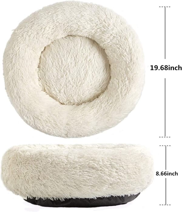 Rund kæledyrsseng, til hunde og katte, vaskbar, skridsikker, 50 cm, hvid