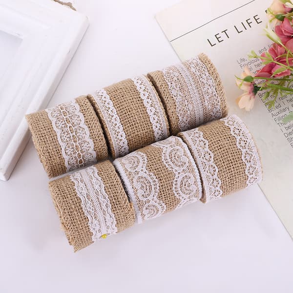 Burlap Rolls, Burlap Wreath with White Lace, DIY Crafts, Gift Wrapping, Party Decoration (6cmx3m)