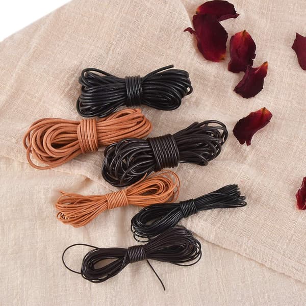 [COQQ] 3 Rolls Round Cowhide Leather Cord for Jewelry Making