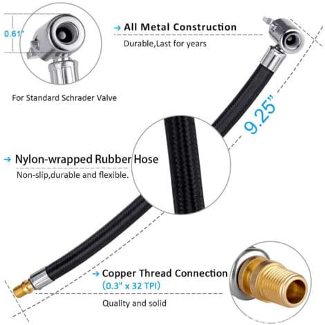 30 cm Car Tire Pump Extension Hose, Tire Extension, Quick Pump Adapter, Screw Pump