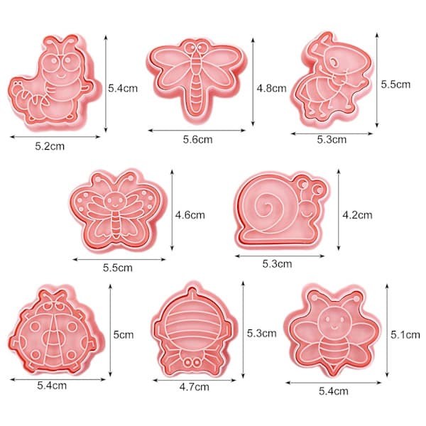 8 st. Flexibla kakformar i PP-material med insektsform, snabb frigöring, DIY-bakning, köksredskap