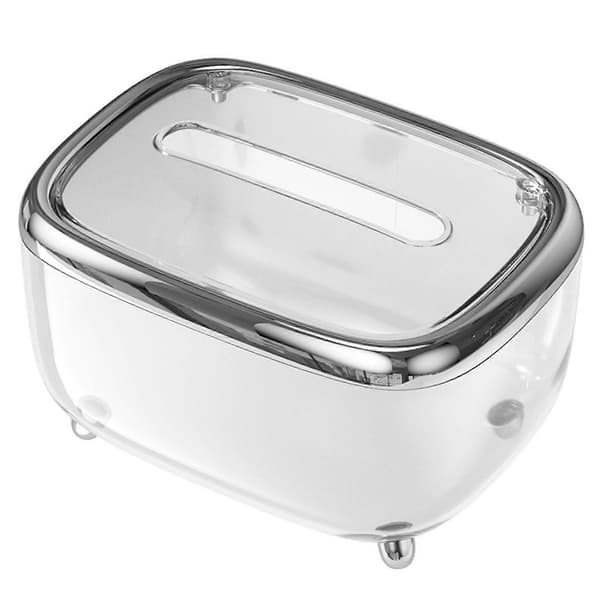 Tissue Box, Transparent Tissue Box Simple Creative Storage Box Fixed Lid Paper Organizer, Silver