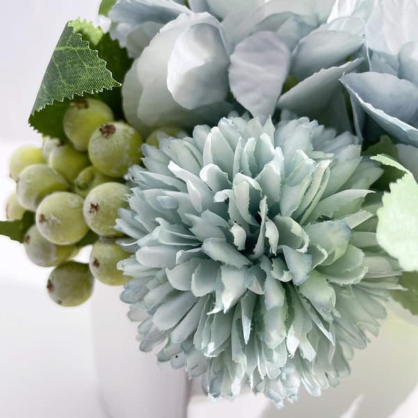 Artificial Peony Flowers in Ceramic Vase, Artificial Hydrangea Flower Arrangements for Home Decor, Artificial Flowers with Vase (Blue)