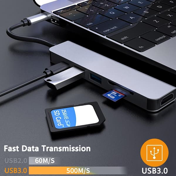 6-in-1 USB C Hub for MacBook Pro with HDMI, USB Ports, and SD Card Reader-FX-