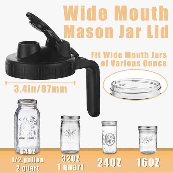 2-pakning Hellepipslokk for Mason Jar-krukker med bred åpning