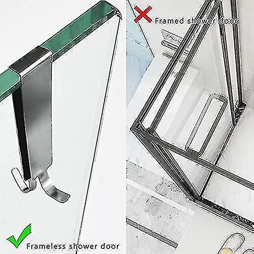 2023-Two Extended Shower Door Hooks, 2 per pack. Hook for frameless glass shower door. Double towel hook (silver) 2 pcs)