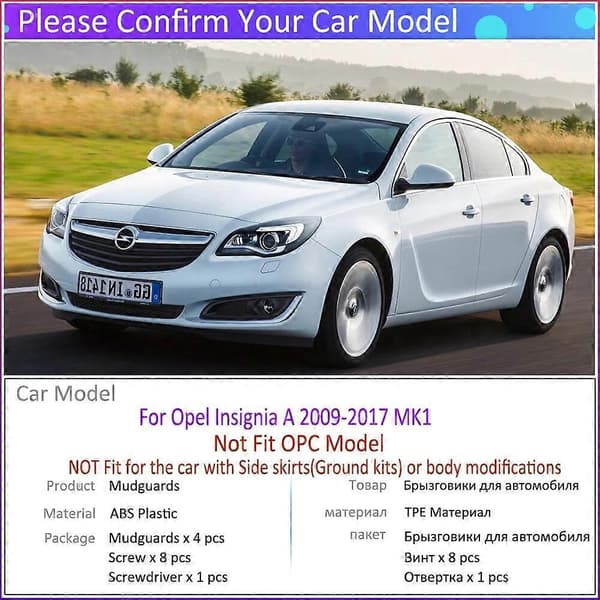 4 stk. bilstænklapper til Opel Insignia A 2009~2017 MK1 stænkskærme stænklapper skærm mudderklapper biltilbehør passer til facelift model
