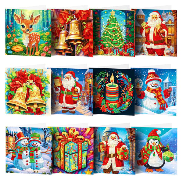 12-pack 5D DIY Diamantmålning Jul Thanksgiving Hälsningskort