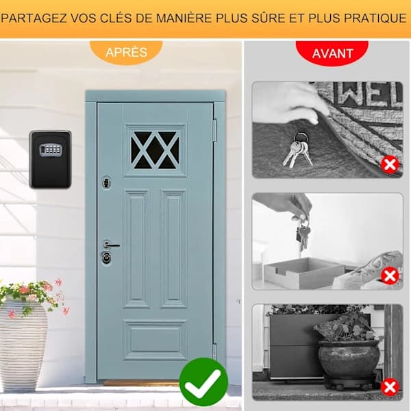 Wall Mounted Key Lock Box with 4-Digit Combination, Weatherproof Large Capacity for Home, Garage, Airbnb, Black
