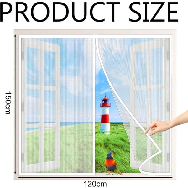 Magnetic Window Screen 120x150 cm White Insect Net Easy Installation Compatible with Patio Doors Interior Automatic Closing