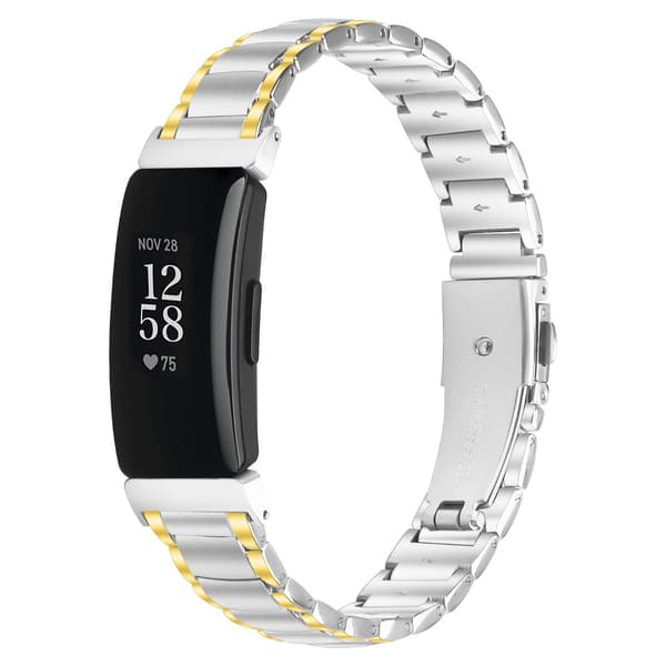 Replacement stainless steel strap compatible with Fitbit Inspire, Inspire HR and Inspire 2 silver+gold silver+gold