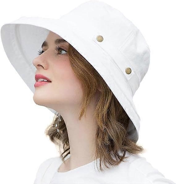 Solhat til kvinder, bredskygget strandhat i bomuld  \"[DB] White \" White